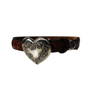Tony Lama Floral Metal Heart Buckle Brown Leather Belt 5047L Sz 28 Cowgirl West